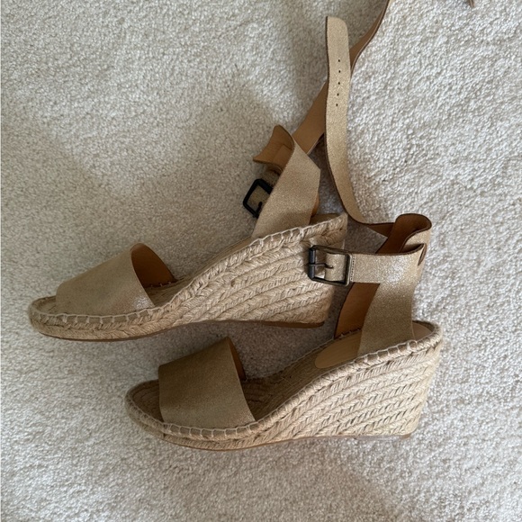 JCrew Corsica espadrilles wedges. Gold shimmer metallic leather/suede - Picture 6 of 11